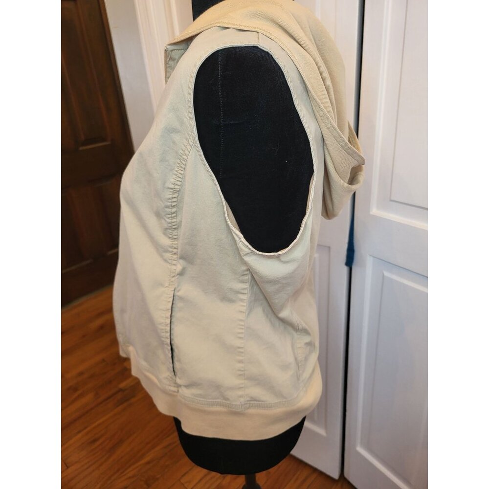 New York & Company Khaki Hooded Zip Up Vest L Y2K Streetwear Sporty Preppy Retro - Picture 7 of 9